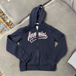 Aeropostale Women’s Y2K Navy Blue Zip Up Hoodie Sweatshirt/ Sz: M - Fits Small